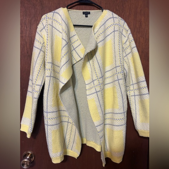 Talbots size M long sleeve bright yellows with gray accents blazer, pockets - Picture 3 of 10